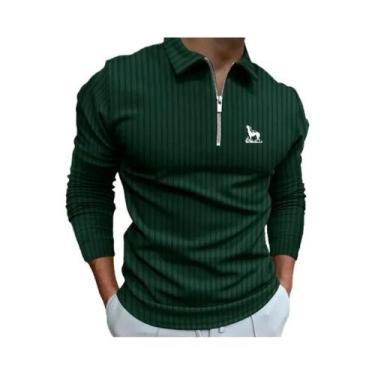 Imagem de Polo de manga comprida masculina com zíper, camisa lapela casual, moda