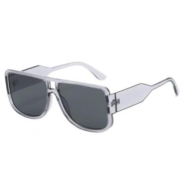 Imagem de Óculos de Sol Retrô com Armação Grande Feminino UV400, Lentes Degradê Estiloso Masculino Punk (Cinza e Preto)