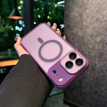 Imagem de Capa híbrida fosca para iPhone 17 Air 16e 15 14 Plus 13 Pro Max com carregamento sem fio magnético (para iPhone 14/Roxo escuro)