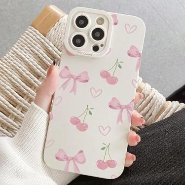 Imagem de Capa de celular para iPhone Pro, estampa fofa de cerejas e laços, silicone branco (iPhone 16e, multicolorido)