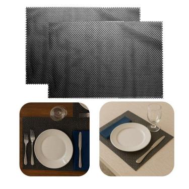 Imagem de 2 Lugar Americano Retângulas Mesa Preto Pvc Antiderrapante Sousplat 45x30cm Lyor