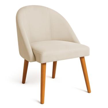 Imagem de Cadeira Poltrona De Jantar Luna Suede Pés Palito Castanho - Pallazio Cor Bege