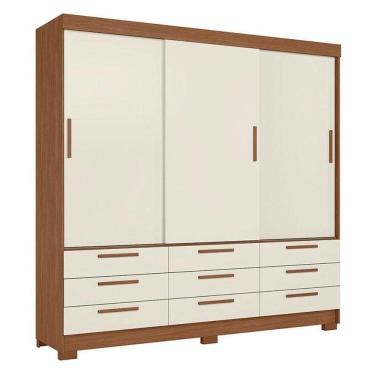 Imagem de Guarda Roupa Casal 3 Portas De Correr 9 Gavetas Morretes Jatobá Areia - Santos Andirá