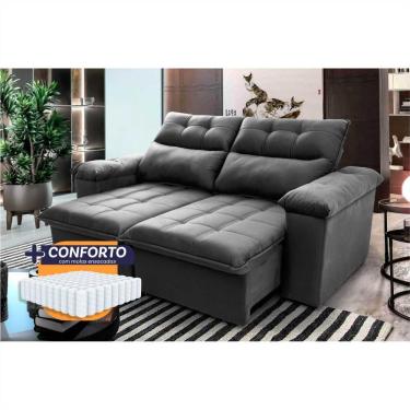 Imagem de Sofá Retrátil Reclinável Verona 1,50m Suede Velut Cinza Molas Ensacadas - King House