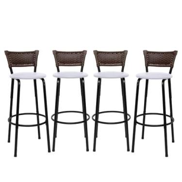 Imagem de Kit 4 Banco Banqueta Alta Encosto Junco Argila Aço Bar Balcão Gourmet 