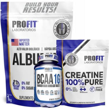 Imagem de ALBUMINA 1KG l CREATINA PURA MONOHIDRATADA 250G l BCAA 60 TABLETS l PROFIT-Unissex