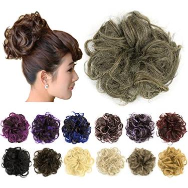 Imagem de IMISSU 2PCS de cabelo bagunçado coque updo scrunchies falsos rabo de cavalo extensão de cabelo ondulado encaracolado chignon faixa de cabeça para meninas (2PCS Cinza Misto)