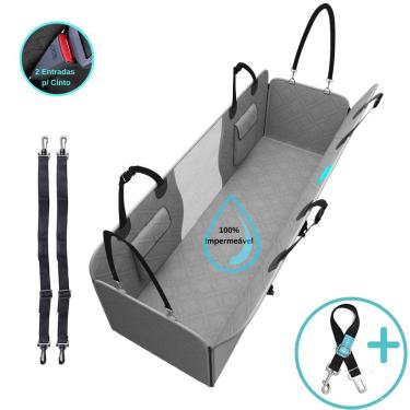 Imagem de Kit Capa Pet Protetora de Banco Traseiro Impermeavel Premium Cinza + Cinto de Segurança