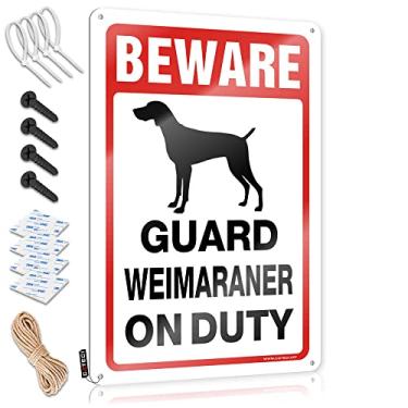 Imagem de CakJuice Placa de pôster engraçada, cuidado! Guard Weimaraner On Duty placa de lata decoração de bar para decoração de banheiro engraçada de casa (tamanho : 30X40cm)