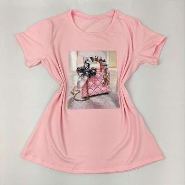 Imagem de Camiseta Feminina T-Shirt Luxo Rosa Claro Bebê Tamanho M - C Malhas