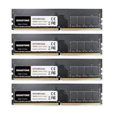Imagem de 【RAM DDR4】 Gigastone Desktop RAM 64GB (4x16GB) DDR4 64GB DDR4-2666MHz PC4-21300 CL19 1,2V 288 pinos sem buffer não ECC UDIMM para PC computador desktop módulo de memória (somente desktop)