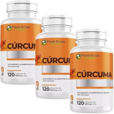 Imagem de Kit 3x Cúrcuma Original 500mg com 120 Cápsulas de Curcumina Floral Ervas