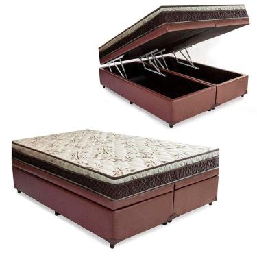 Imagem de Cama Box Baú Bipartido Casal Blindado Sintético + Colchão Casal Espuma Extra Firme D33 Elegance Ortopédico 64x138x188