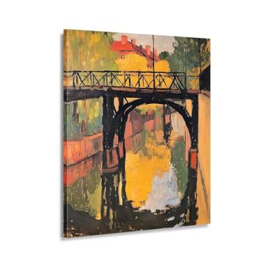 Imagem de CANLUNTE Arte de parede em tela de paisagem cênica moderna - Reflexão de ponte de ferro no rio calmo, 61 x 91 cm, decoração natural pronta para pendurar (arte 2,9 cm x 61 cm sem moldura)