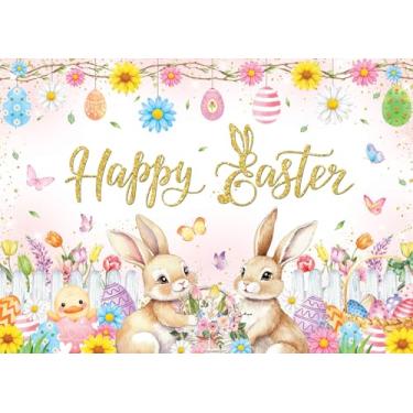 Imagem de Fundo de Feliz Páscoa para Fotografia Primavera Flores Coloridas Coelho Ovos Jardim Foto Banner Infantil Chá de Bebê Festa de Aniversário Primavera Páscoa Decorações Adereços de Cabine (2,8 x 1,5 m)