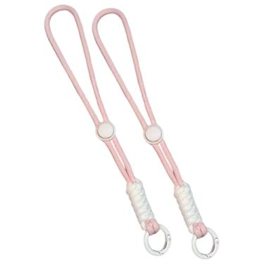 Imagem de Colaxi 2x Alças de pulso para luvas de esqui, cordão para celular, câmera, chave, alça de pulso portátil, ajustável, Rosa E Branco