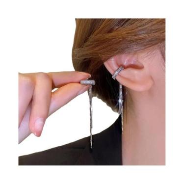 Imagem de Brinco De Clipe De Orelha Em Cristal Prateado Com Franjas, Não Perfura