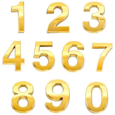 Imagem de 10 peças de adesivos de resina, autoadesivos, dourados, números de endereço de quarto, 0-9, para caixas de correio, portas, janelas, casa, apartamentos, hotéis, carros