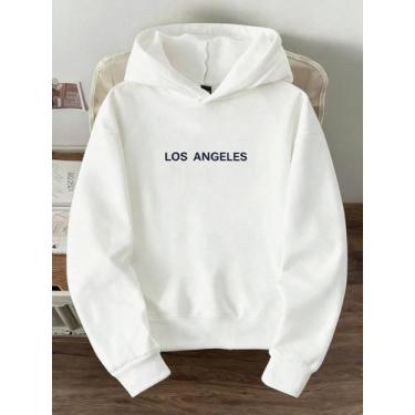 Imagem de Moletom Masculino Los Angeles Branco com Capuz Estampado Streetwear Ca
