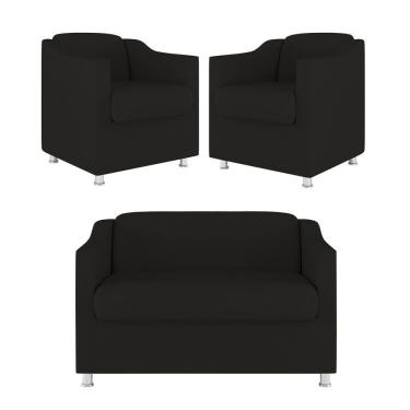 Imagem de Kit Sofá Namoradeira + 02 Poltrona Tilla Recepção Sala Suede preto