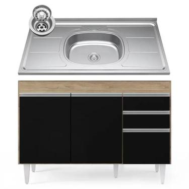 Imagem de Balcão Gabinete com Pia Inox 120cm Michigan Castanho/Preto - Lumil - L