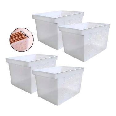 Imagem de Kit 4 Caixa Arquivo Multiuso Larga Pasta Suspensa Dello Cristal - Delo