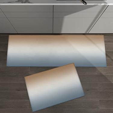 Imagem de Conjunto de 2 tapetes de cozinha marrom degradê cinza ombré para tapetes acolchoados e tapetes antiderrapantes absorventes corredor confortável tapete de pé