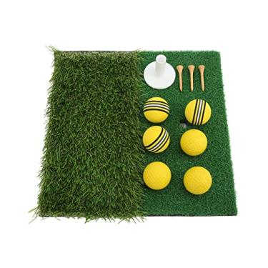 Imagem de Almofada de treinamento de golfe de uso prolongado tapete antiderrapante grama artificial + EVA + madeira com 1 peça camiseta de prática esportiva