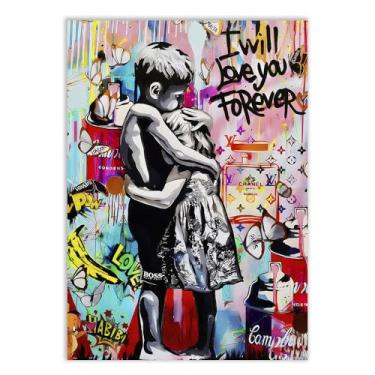 Imagem de Placa Decorativa Grafite Casal De Crianças Balanço Arte De Rua Banksy Decoração Poster Quarto Sala