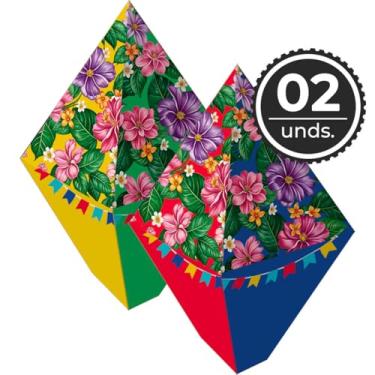 Imagem de Decoração de Festa Junina São João Quermesse Arraial Kit 2 Balões de Papel Bandeirinhas Floral ou Girassol (Florido)