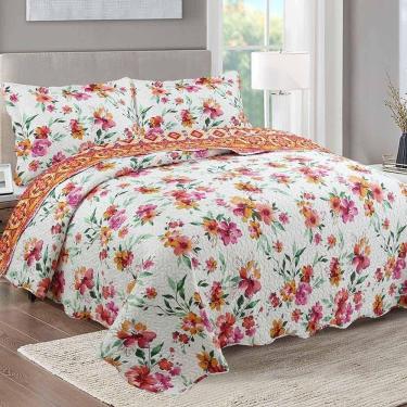 Imagem de Kit Cobre Leito Colcha Daily King 3 Peças Dupla Face Estampado - Lilian Floral - 100% Poliéster