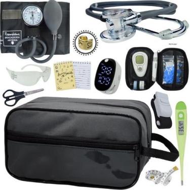 Imagem de Kit Enfermagem Aparelho de Pressão Estetoscópio Medidor Glicose Comple