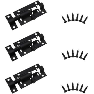 Imagem de KKUANG 3 conjuntos de 5 cm de aço inoxidável preto pino quadrado porta de madeira janelas trava de banheiro com parafusos ferragem parafuso trava