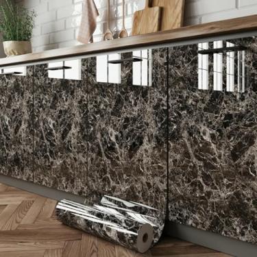 Imagem de Papel de parede imitação de efeito de mármore pintado à prova d'água e à prova de óleo papel de parede autoadesivo para armários de cozinha banheiros e móveis Jazz Brown 40 * 500 cm