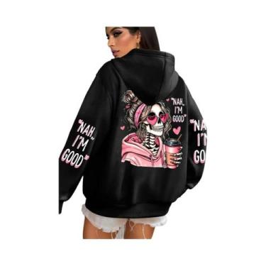 Imagem de Moletom Feminino De Fleece Multicolorido Com Estampa Divertida, Casual