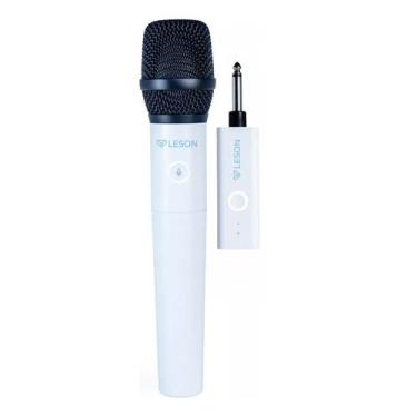 Imagem de Microfone Sem Fio Dinâmico Leson AR100 wireless 10 frequências Branco