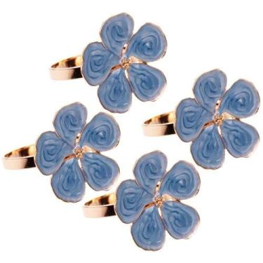 Imagem de Conjunto 4 Anéis Para Guardanapos Flower Azul Zamac Wolff - LYOR