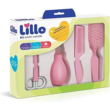 Imagem de Kit De Higiene Para Recém Nascido Aspirador Nasal, Tesoura, Pente e Escova Rosa - Lillo