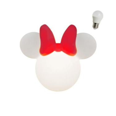 Imagem de Luminária Infantil Minnie Clean Disney Com Lâmpada Led Laço Vermelho A