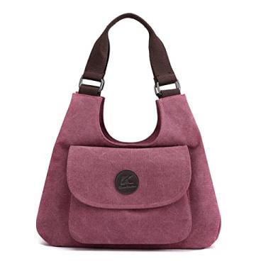 Imagem de Bolsa feminina retrô nas axilas de lona bolsa de ombro casual bolsa clutch multifuncional, Café roxo, One Size