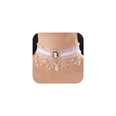 Imagem de Wiwpar Gargantilha vintage de renda preta hippie boho em camadas gargantilha delicada pérola pingente gótico tatuagem gargantilha de renda colar de borla de cristal colar colar de fantasia de