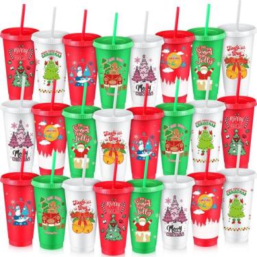 Imagem de Copos Descartáveis de Natal Skylety (24 Unidades) - 710ml com Tampas e