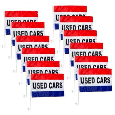 Imagem de Julysgift Pacote com 12 bandeiras de clipe de janela de carro, 30,5 x 43,3 cm, unilateral, bandeiras publicitárias para promoção de marketing de concessionárias de automóveis (carros
