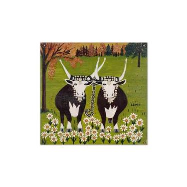 Imagem de Maud Lewis Poster-Famous Canvas Prints Reprodution-Artwork Picture Wall Art para decoração moderna de sala de estar (dois bois) 80x80cm-31x31in sem moldura