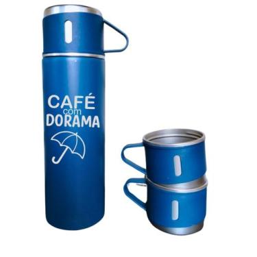 Imagem de Kit Garrafa Térmica C/ 3 xícaras 400ml Café com dorama - LARANJA E MIM