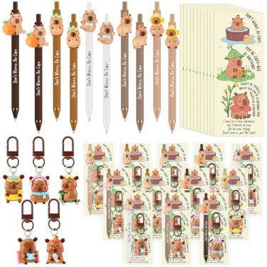 Imagem de Sayglossy Conjunto de 20 canetas esferográficas motivacionais de capivara inspiradoras em massa, chaveiros engraçados, marcadores, afirmação, presente de formatura para estudantes, professores