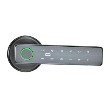Imagem de Wswqop Fechadura de maçaneta de porta inteligente com suporte para vários idiomas, código de teclado, fechaduras digitais eletrônicas para portas de madeira, Cinza
