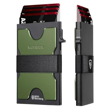 Imagem de Porta-cartões de visita masculino, carteira fina para homens e mulheres, carteira minimalista com bloqueio de RFID com função pop-up, design fino, capas de metal para 6 + 6 cartões, presentes para