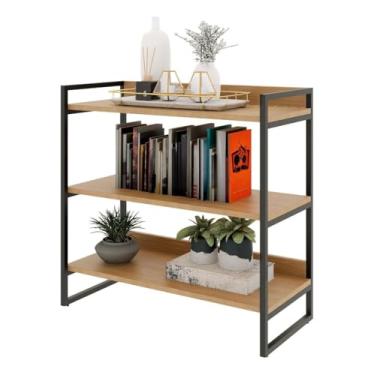 Imagem de Estante Industrial com 3 Prateleiras, Estrutura em Metal Preto e Madeira, para Sala e Hall de Entrada