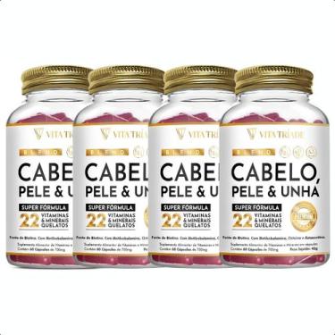 Imagem de Kit 4 Vitamina Cabelo, Pele e Unha 22 Nutrientes 60 Cápsulas - VITA TR